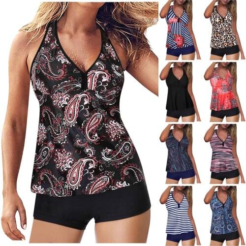 Two Piece Bathing Suit Fashon Print Swimsuit Women Tankini Swimwear Tummy Control Top With Shorts Maillot De Bain 2 Pièce Femme