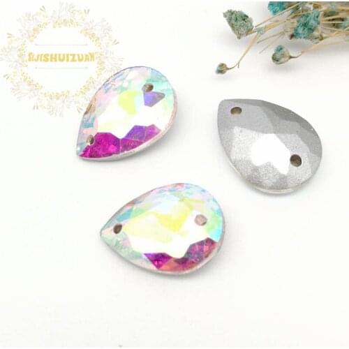 Crystal AB Water Drop Double Hole Crystal Glass Sewing Rhineston pointback diy Wedding dress and bag7*10 10*14 13*18 18*25 20*30