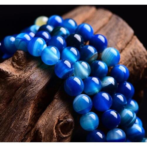 RONGQING Natural Blue Striped Onyx Round European Scattered Beads for Handmade Jewelry 4mm,6mm,8mm,10mm,12mm