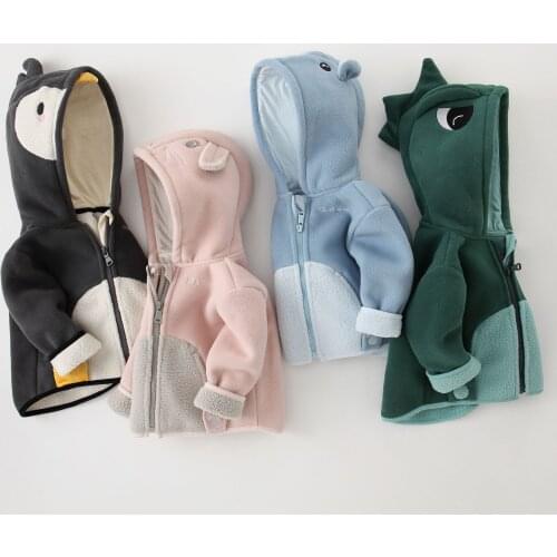 Baby Girl Clothes Autumn Winter Warm Coat Boys Cartoon Dinosaur Polar Fleece Hooded Kids Cute Thicken Rabbit Zipper Jacket 9M-5T