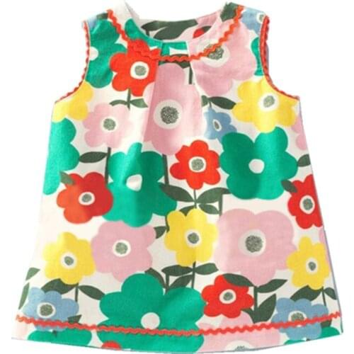 Little Maven Brand New Girls Summer Sleeveless O-neck Big Colorful Floral Cording Quality Cotton Casual Knitted Vest Dresses