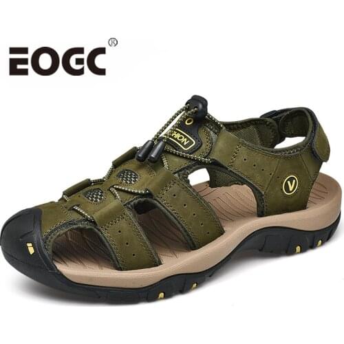 Men Summer Shoes Genuine Leather Men Sandals Elastic Band Beach Sandals Mens Outdoor Casual shoes Big Size