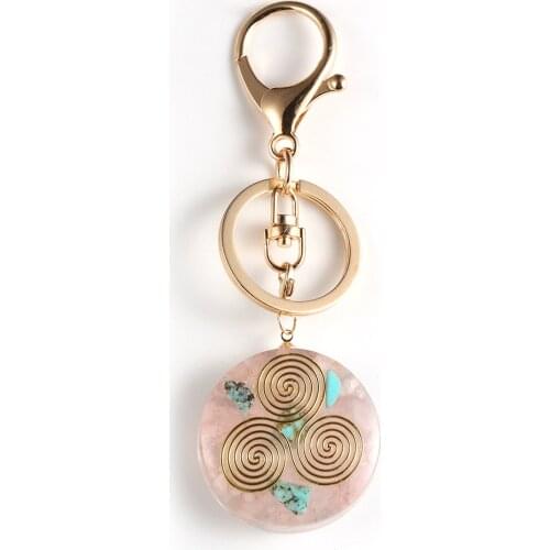 Natural Stone Pink Crystal Turquoises Chip Gravel Orgone Key Rings Pendant Orgonite Energy Gener Amulet Keychain Balance Jewelry