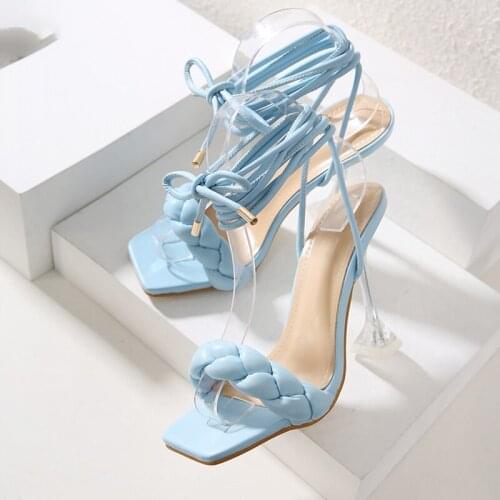 2021 New Summer Fashion Weave Women Sandals Transparent High Heels Ladies Sandals Open Toe Shoes High-heeled Sandals Sexy Rome