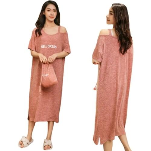 2021Spring and Summer New Ladies Nightdress Thin Loose Short-sleeved Fashion Home Wear Sexy Nightwear Sleepwear Women Sleep Tops