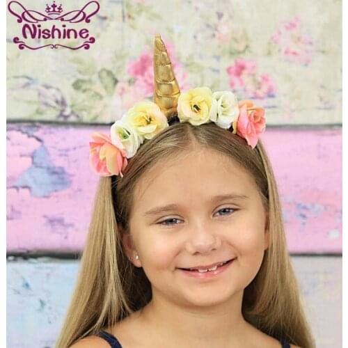 Nishine Rainbow Unicorn Horn Hairband Kids Flower Unicorn Headband Glitter Hairband Easter Bonus for Party Gift Hair Accessories