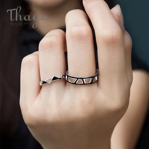 Thaya Original Edges and Corners Design Rings s925 Silver Black Angle Geometry Open Ring for Women Mysterious Style Jewelry Gift