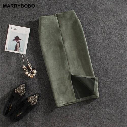 2021 Autumn Winter High Waist Office Bodycon Skirts Women Suede Pencil Skirt Vintage Solid Split Thick Skirts