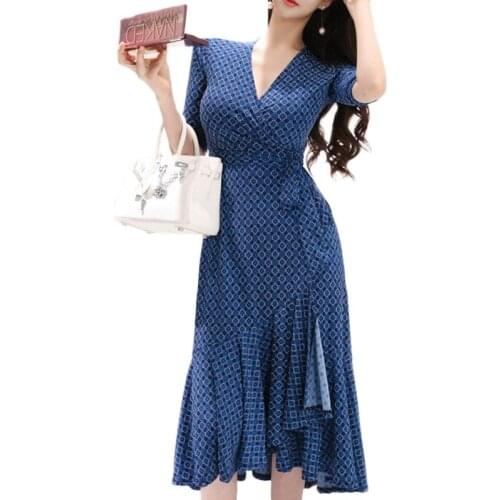CINESSD Maxi Dress for Women Summer Blue Drape V neck robe vestidos cotton Sexy female irregular Long loose A-line Party Dresses