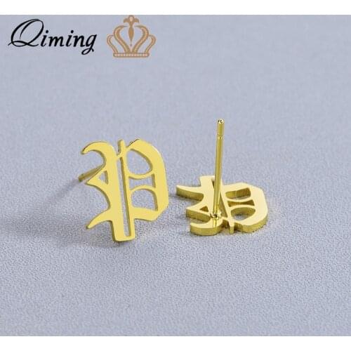 QIMING Fashion P Alphabet Stud Earrings Old English Initial Baby Children fashion Jewelry Classic Bogo Women Earring Gift