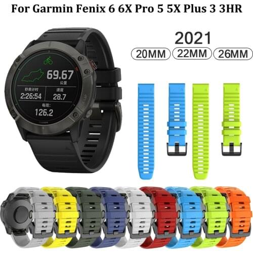 26 20 22mm Sport Silicone Watchband Wriststrap for Garmin Fenix 6X 6 6S Pro 5X 5 5S Plus 3 3HR Easy Fit Quick Release wirstband