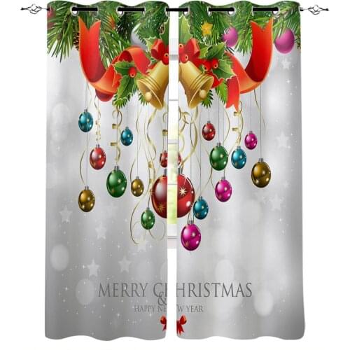 Merry Christmas Tree And Bell Window Curtains For Living Room Bedroom Home Decoration Panels For Kitchen Kids Curtains