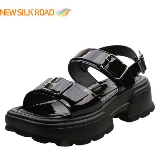 Bling Thick Sole Summer Shoes Leather Platform Sandals Women Fashion Height Increase Chunky Buckle Ladies Femme Female Sandalias