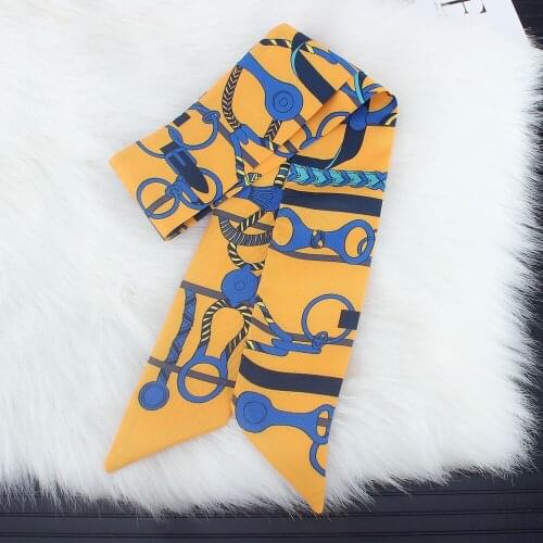 New Geometric Key Print Twill Silk Scarf Women Luxury Brand Scarf Bag Ribbons Fashion Head Scarf Small Long Skinny Scarves