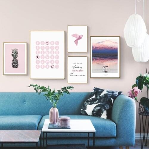 SVITY Nordic Poster And Prints Wall Art Canvas Painting Pineapple Flamingo Mountain Wall Pictures For Living Room Unframe FA715