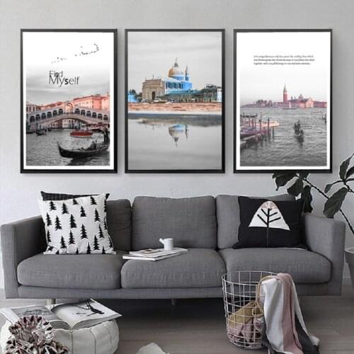 Nordic Pink River Bridge House Wall Art Canvas Paintings Find Myself Landscape Wall Art Prints Posters Living Room Home Decor