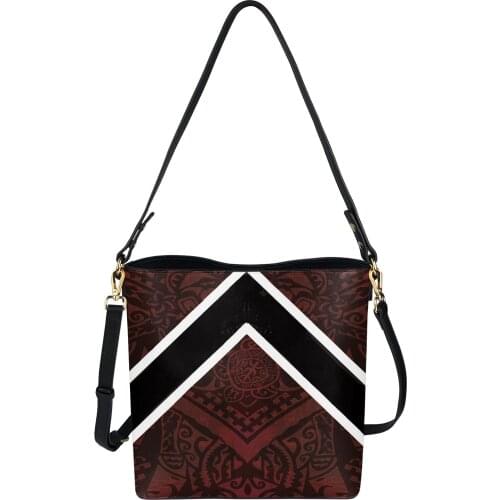 Crossbody Bag PU Leather Women Bucket Bag Polynesian Kosrae Tribal Print Luxury Messenger Sac Mujer Free Dropship Wholesale 2021