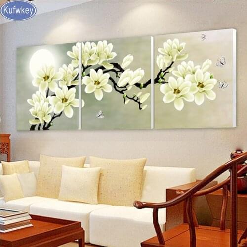 Triptych diy Diamond Embroidery Drill diamond Painting Wall Art orchids Decoration pictures on the wall sitting room 3pcs Crafts