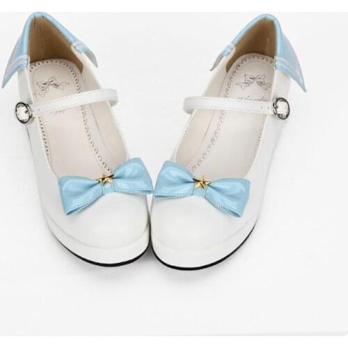 Princess sweet lolita shoes Autumn and winter Navy shoe slope heel Lolita butterfly knot adornment student cartoon shoes pu8487