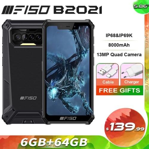 F150 B2021 IP68 Waterproof Rugged Mobile Phone 6GB RAM 64GB ROM 8000mAh 5.86'' Helio G25 Octa Core Smartphone