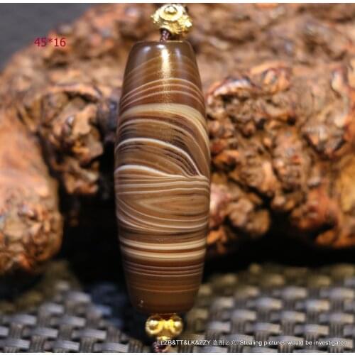 Treasure Magic Power Magic LKbrother Magic Energy Tibetan Old Agate Natural Silkworm Line Be Rich dZi Bead 45MM LLZBs