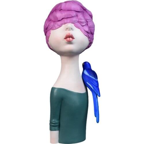 WU CHEN LONG Ins Fashion Resin Bird Girl Cute Angel Figurines Statue Home Accessories Desktop Ornament Crafts Wedding Gift R1743