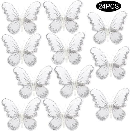 24 PCS 3D Sequins Butterfly Hair Clips For Christmas Tree Headband Artificial Flowers Wedding Bride Ornaments Jewelry