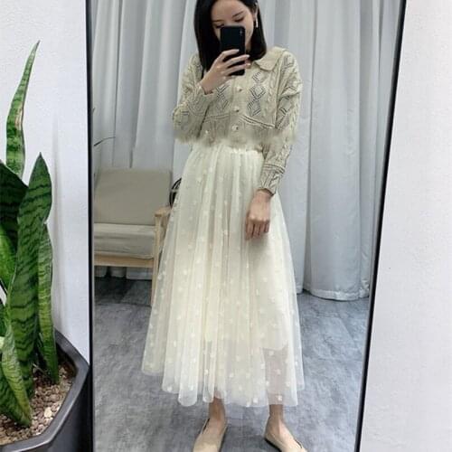 2021Autumn New Simple Pure Color Casual Fresh Sweet Lace Skirt Elastic High Waist Slimming Women A-line Long Skirt Free Shipping
