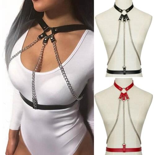 Goth Leather Harness Chain Bra Top Chest Belt Bondage Cage Women Punk Fashion Body Harness Belt Chain Girl Festival Gift