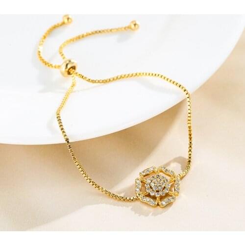 18K Gold Push-Pull Adjustable Bracelet for Women Full Zircon Flower Cross Heart Pendant Bracelet Chain Fashion Jewelry Gift