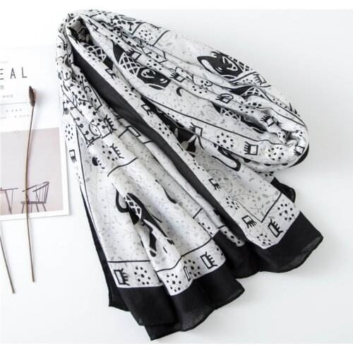 Scarf Women Luxury Fashion Women Viscose 2021 Black and White Elephant Tassel Beach Hijab Shawls Wraps Female Casual Scarves
