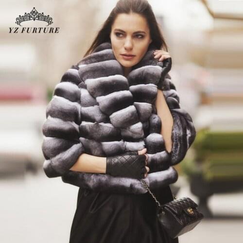 2021 New Women Winter Luxury Chinchilla Rex Rabbit Warm Fur Thick Overdress Fashion Quarter Sleeves Natural Fur Outer Garment