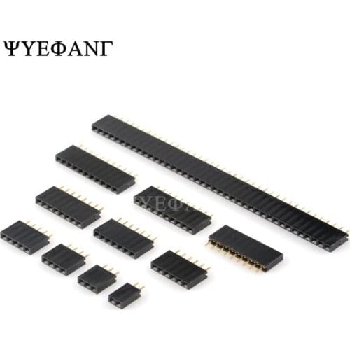 10PCS Single Row Pin Female Header Socket Pitch 2.54mm 1*2p 3p 4p 5p 6p 7p 8p 9p 10p 12p 14p 16p 20p 40p Pin Connector
