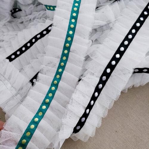 2M Black Green Pleated Mesh Lace Ribbon 5cm DIY Apparel Sewing Craft Net Yarn Fabric Lace Trimming Curtain Doll Decoration