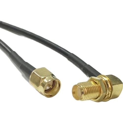 2PCS SMA female nut right angle to SMA male straight cable RG174 40CM