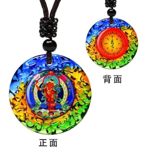 2021 Green Tara Pendant Sanskrit Buddhist Great Compassion Mantra Six-Character Mantra Shurangama Mantra Glass Pendant Necklace