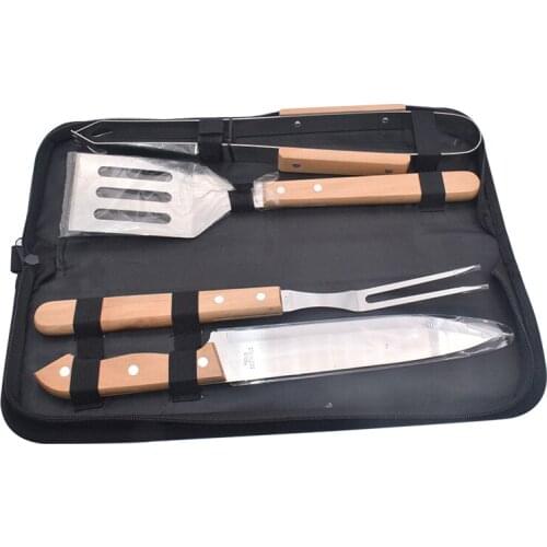 4pcs/Sets Stainless Steel Barbecue Fork Tongs Skewer BBQ Roasting Grilling Tool Spatula Roasting Shovel Tongs Set