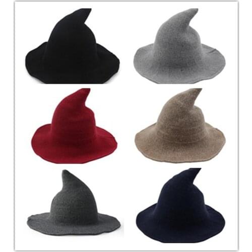 5pcs/lot Modern Halloween Witch Hat Woolen festival party Women Lady Cosplay Fashionable Sheep Wool Christmas Warm Hat