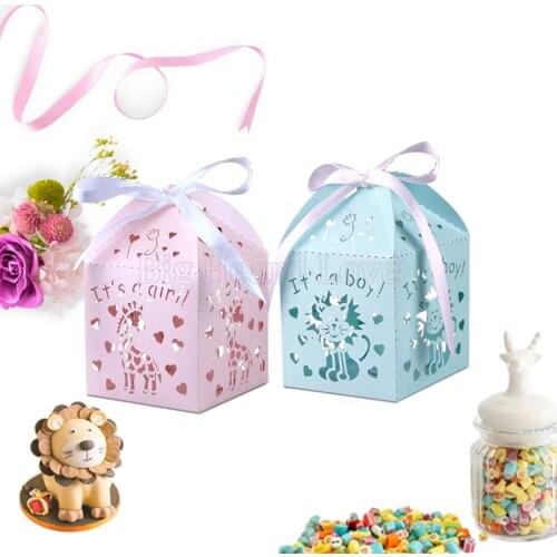 50PCS Laser Cut Giraffe/Tiger Animals Baby Shower Favors Birthday Party Box Boy and Girl Gift Box and Wedding Chocolate Box