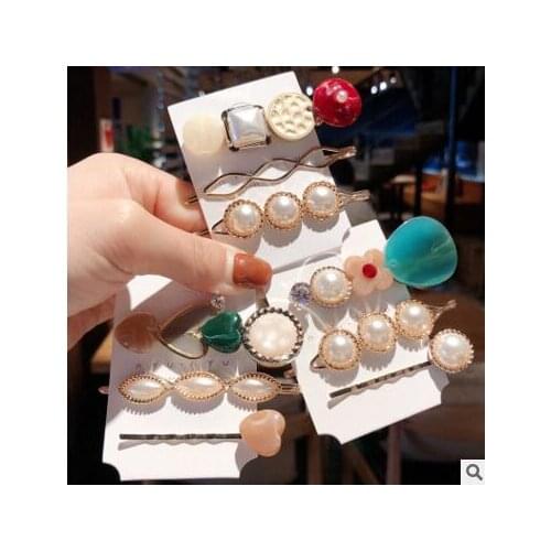 60set/lot 3pcs/set DIY Simple Multi Vintage Acetic Acid Hairpins Cartoon Pearl Hair Clips Styling Tools Accessories HA684