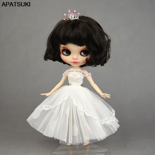 White Lace Princess Dress for Blythe Doll Outfits Polka Dotted Clothes for Barbie Doll Clothing Dolls Accessories Dollhouse Toy