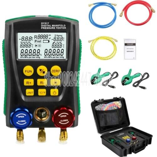 DY517A Refrigerat Digital Manifold Gauge Meter Refrigerant HVAC Vacuum Double Pressure Leak Temperature Tester Cold Storage
