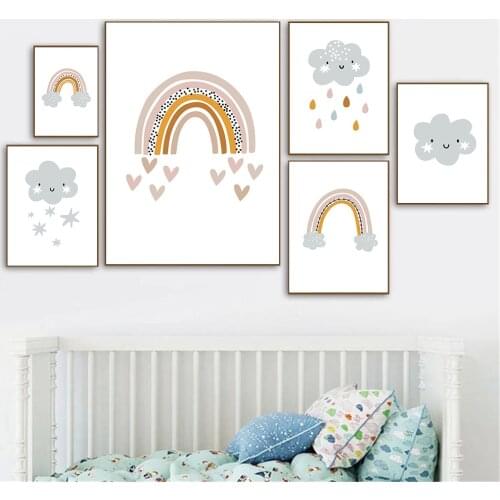 Baby Rainbow Cloud Heart Wall Ar Posters And Prints Nursery Pictures Nordic Canvas Painting For Children Kids Room Decoration
