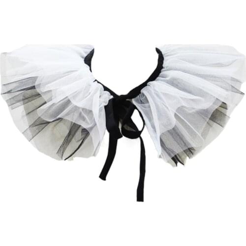 Renaissance Tulle Ruffled Fake Collar Layered Black White Mesh Clown Choker Ribbon Victorian Neck Ruff Cosplay Shawl