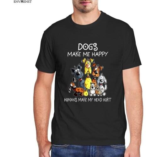 Funny dogs t shirt men clothing kawaii dog make me happy 100% cotton graphic vintage shirts men women oversized streetwear 3xl