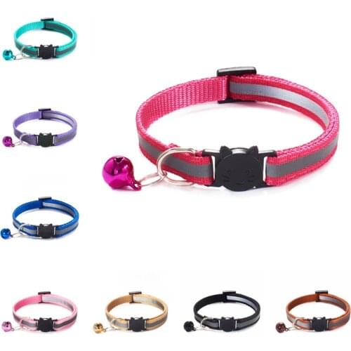 Hot Cats Bell Collars Colorful Reflective Adjustable Nylon Riband Buckles Pet Collar Safe For Cat Head Button Cute Accessories