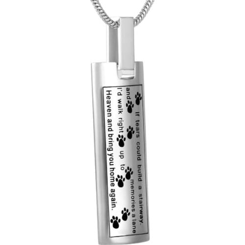 IJD9137 Pet Funeral Memory Rectangle With Paw Print Stainless Steel Memorial Urn Jewelry Ashes Holder Cremation Pendant Necklace
