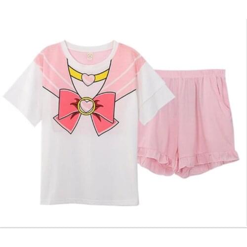 Sailor Moon Pajamas Pink Summer Pajamas Women Cotton Pajamas Sets Pajamas Female Home wear