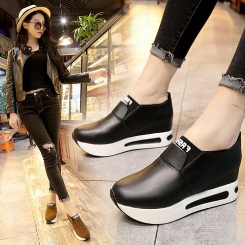 Fashion Casual Sneakers Womens Shoes Flock Slip-On Casual Platform Ladies Sport Thick Sewing Wedges Shoes Chaussures Femme
