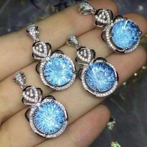 Natural Fireworks topaz pendant 925 Sterling silver Natural gemstone Pendant Necklace trendy brilliant round women girl jewelry